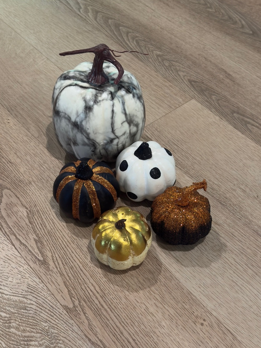 Decorative Marble and Glitter Pumpkin Set - White, Black, Gold